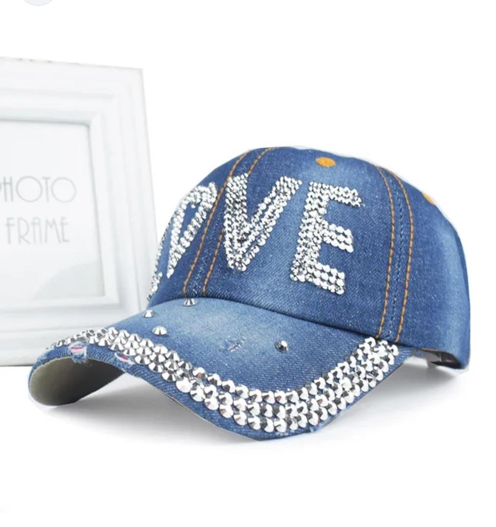 Denim rhinestone baseball cap