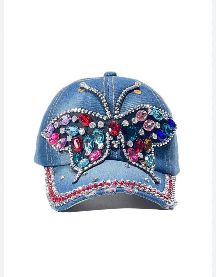 Denim rhinestone butterfly design