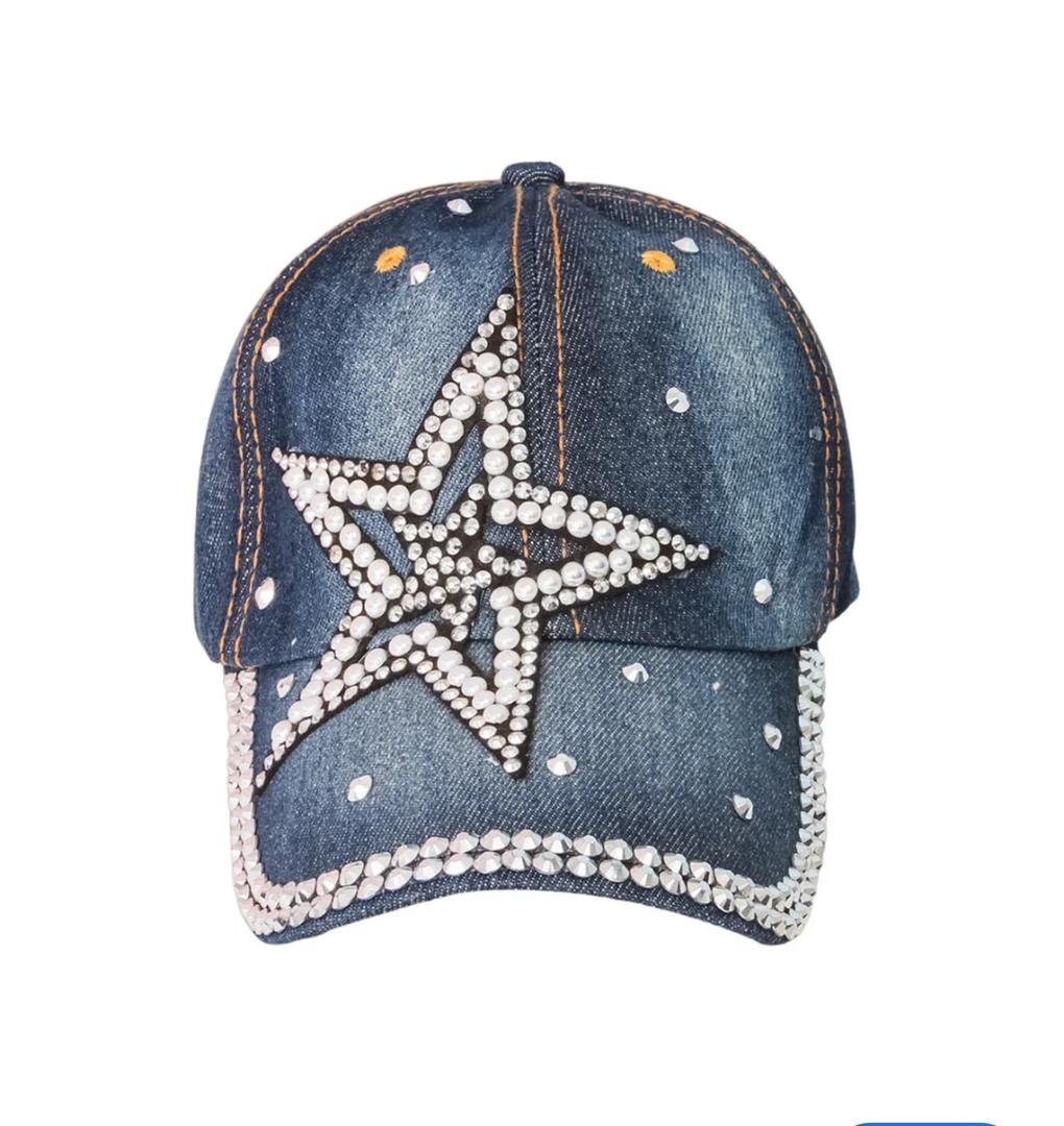 Denim rhinestone baseball cap