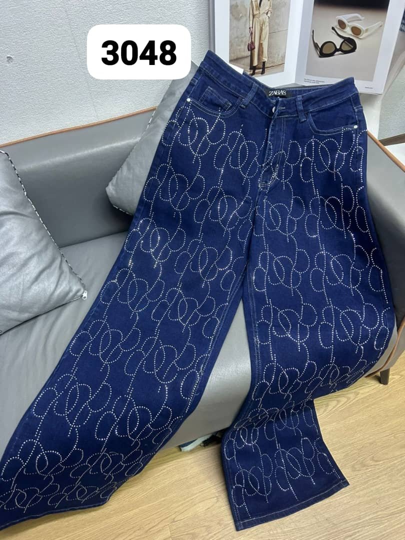 Rhinestone Studded wide leg jeans