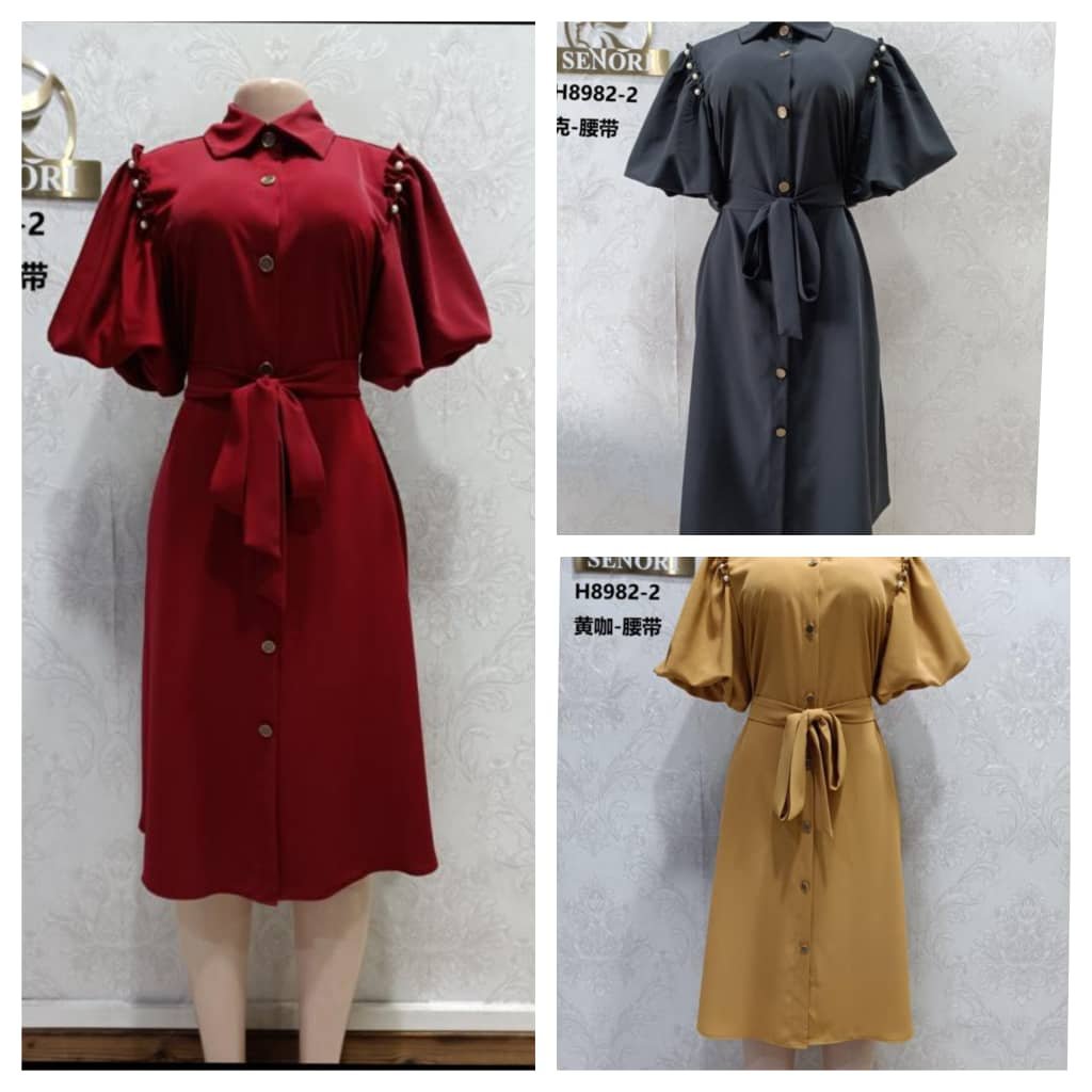 Bottom-down belt shirt dress