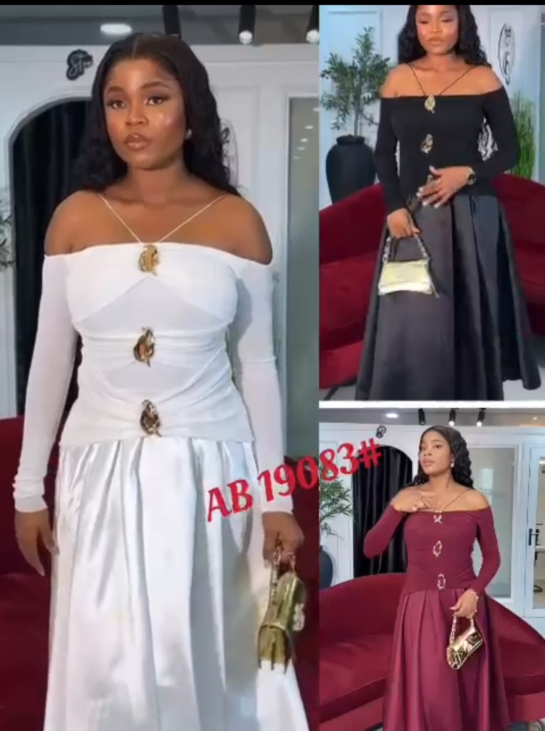 Long-sleeve off-shoulder maxi gown