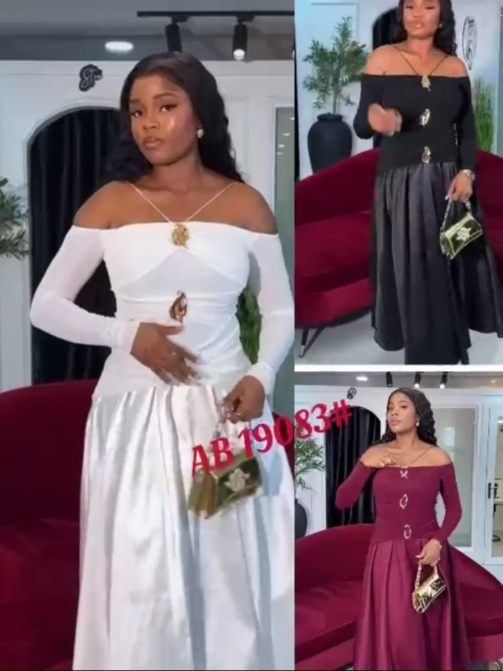 Off-shoulder long-sleeve maxi gown